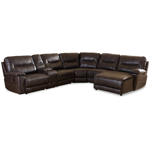 Baxton Studio Mistral Dark Brown 6-PC Sectional with Recliners Corner Lounge Suite 124-6955